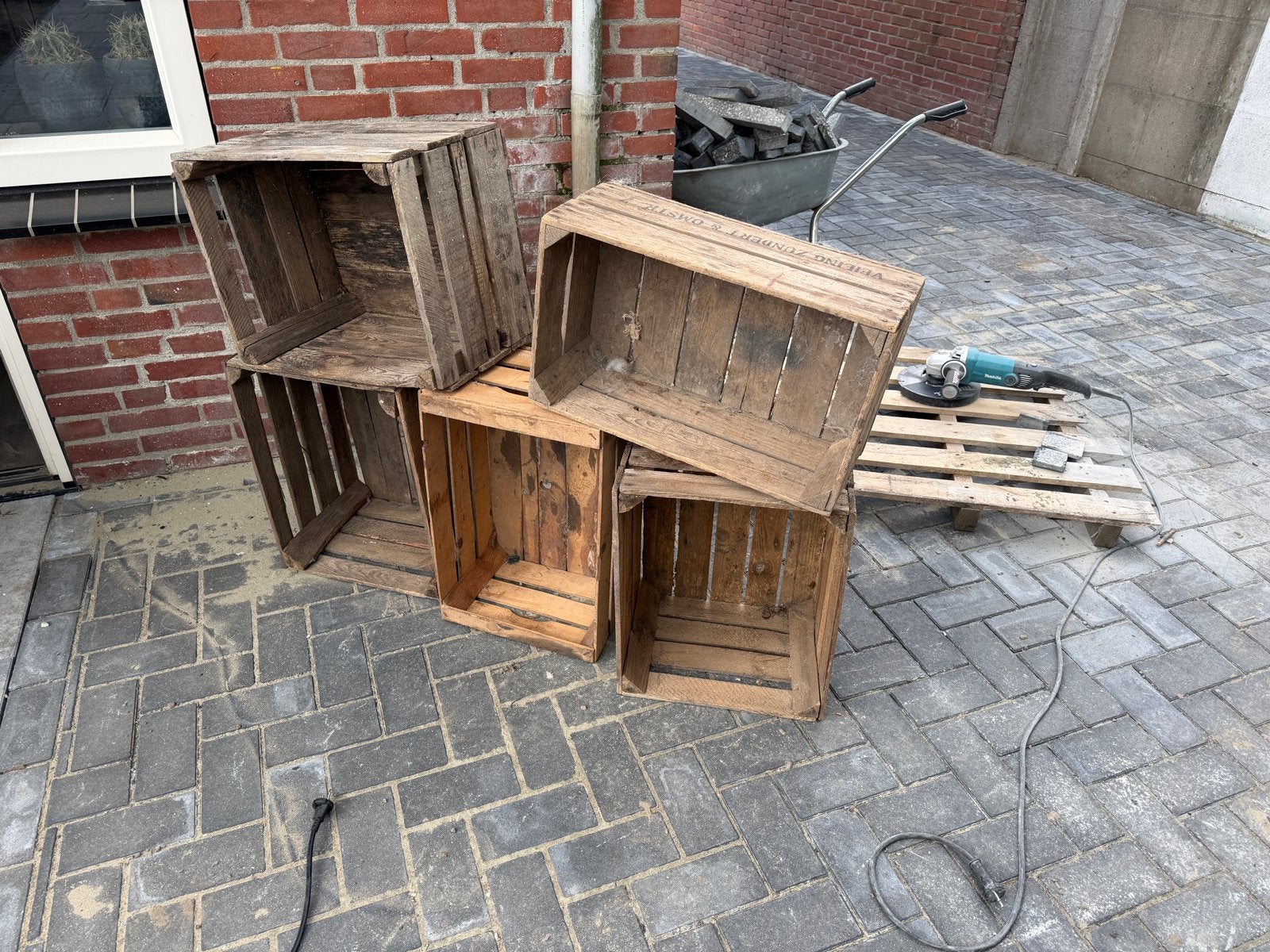 Set van 6 vintage houten veilingkratjes, Huis en Inrichting, Woonaccessoires | Kisten, Ophalen, Minder dan 50 cm, Gebruikt, 5 – 50