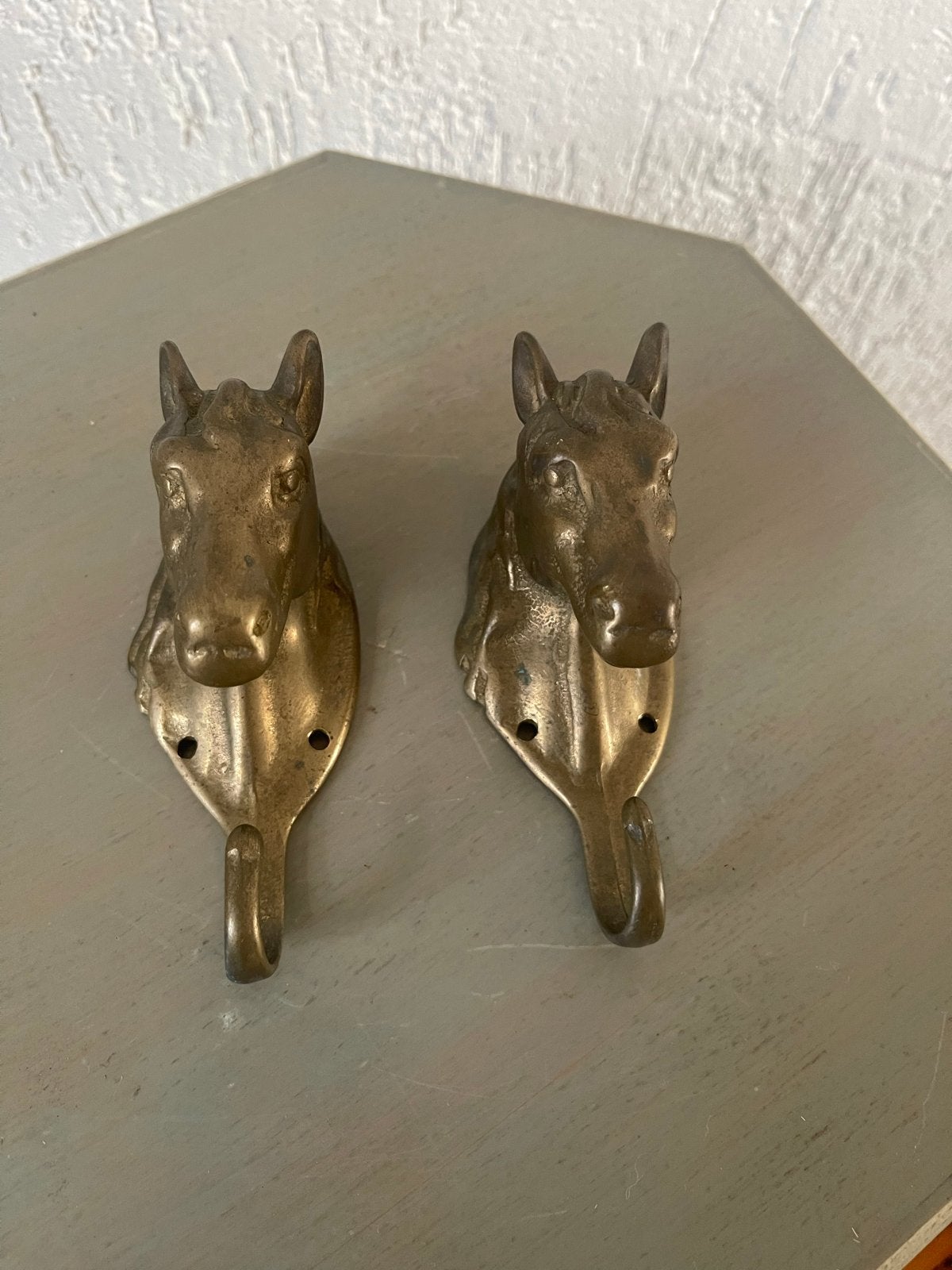 Set van 2 vintage messing paardenhoofd haken, Ophalen of Verzenden