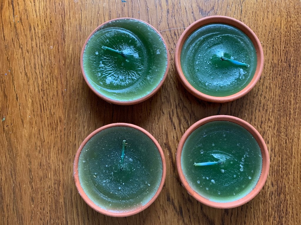 4 Kaarsen in Terracotta bakjes Nieuw, Ophalen of Verzenden, Nieuw, Kaars