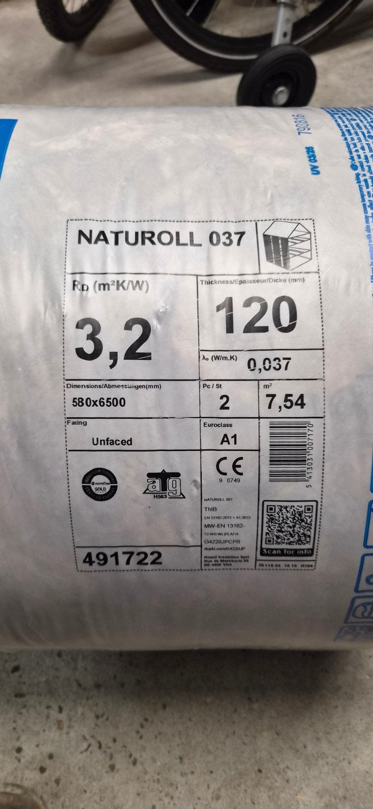 Knauf Naturoll 037 Glaswol isolatie 120mm - Nieuw, Doe-het-zelf en Verbouw, Ophalen, Nieuw, Minder dan 5 m², Glaswol