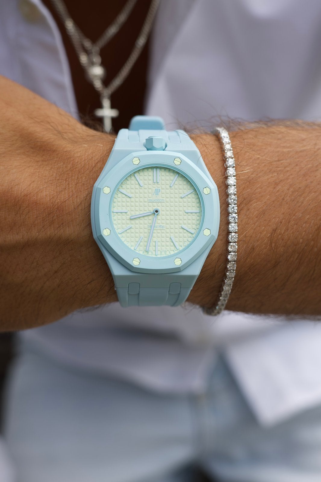 AP x Swatch Royal Pop Horlogebandje Blaue Acht, --, Nieuw, Ophalen of Verzenden, --