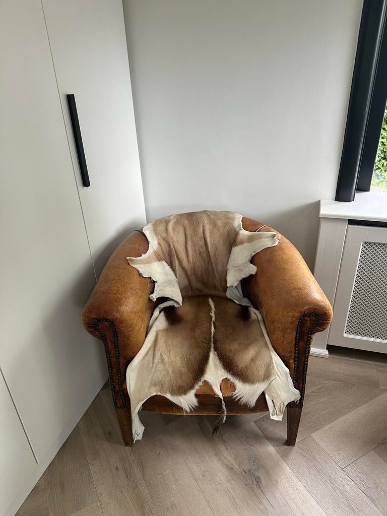 Leren fauteuil - decoratief gebruikt (reparatie nodig), Ophalen, Gebruikt, Bruin, Leer
