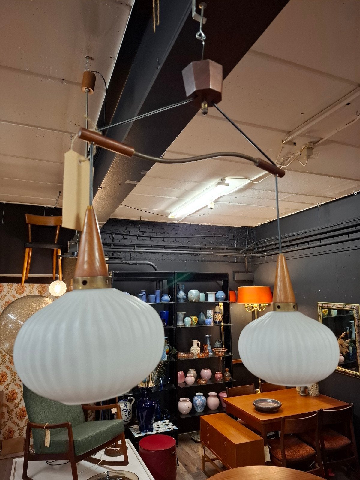 vintage opaal glas hanglamp melkglas plafondlamp mid century, Huis en Inrichting, Ophalen, ..., ..., ...