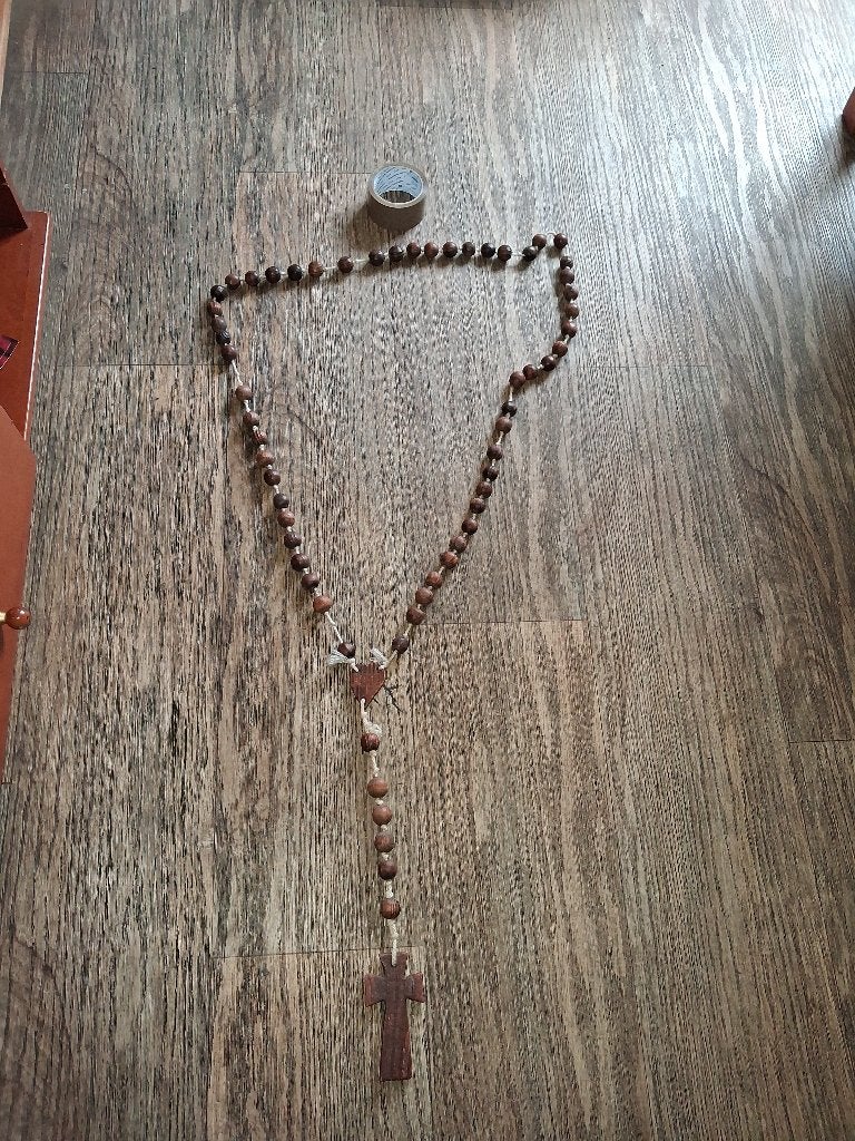 Zeer grote houten rozenkrans / wandrozenkrans – vintage, Ophalen of Verzenden, Gebruikt