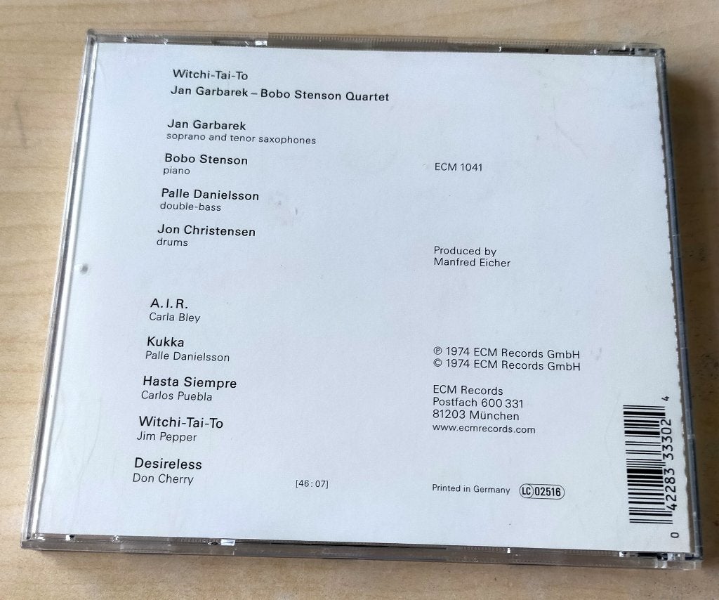Jan Garbarek - Witchi-Tai-To CD 1974/199? ECM, Ophalen of Verzenden, Zo goed als nieuw, Jazz