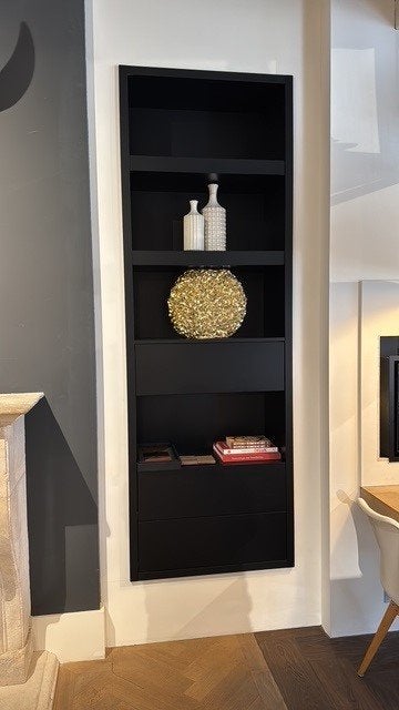 Inbouwkasten Eiken Fineer zwart gespoten, showroomodellen, Huis en Inrichting, Gebruikt, Met deur(en), Eikenhout, Nvt