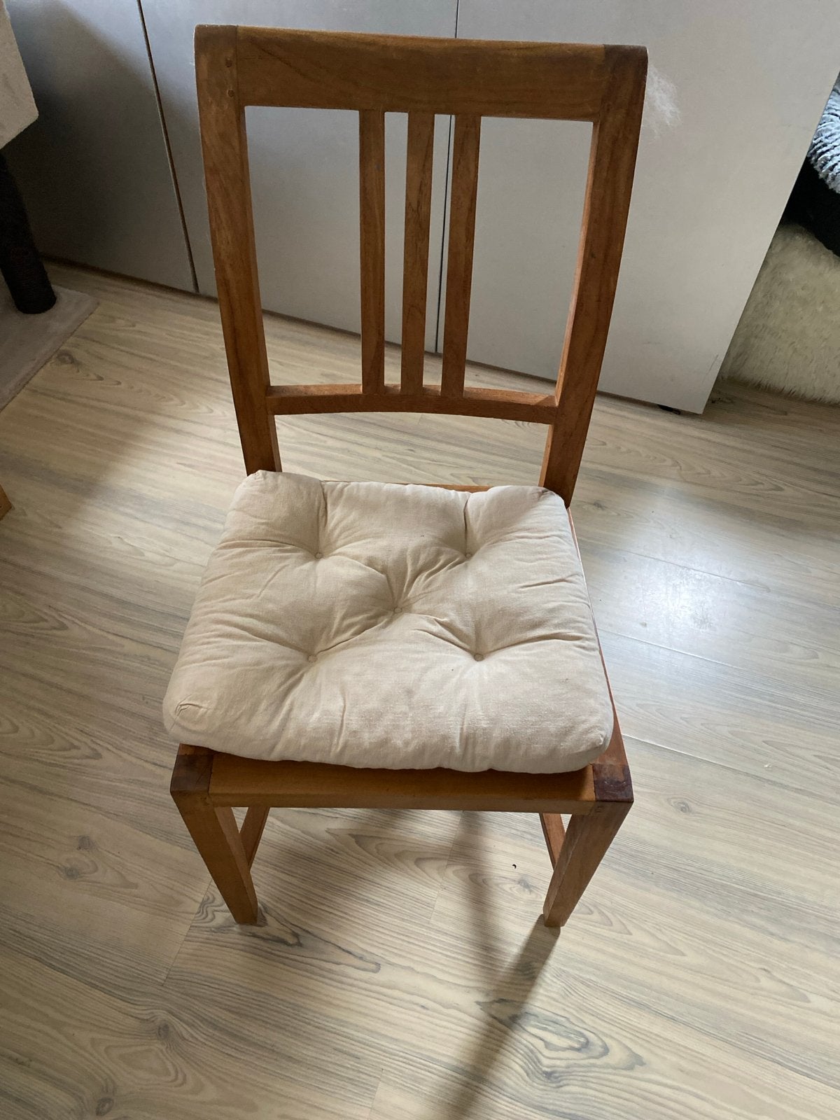 Houten stoel met kussen, teakhout, Huis en Inrichting, Ophalen, Gebruikt, Bruin, Landelijk
