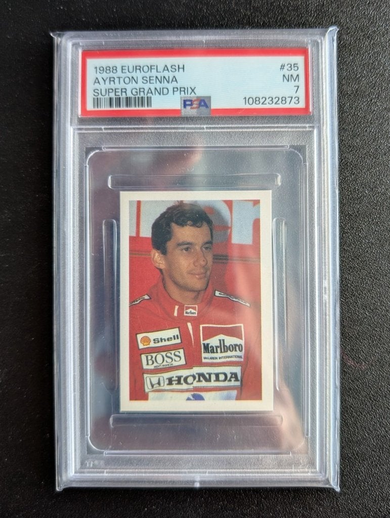1988 Euroflash Super Grand Prix #35 Ayrton Senna PSA 7 RARE, Ophalen of Verzenden, Plaatje