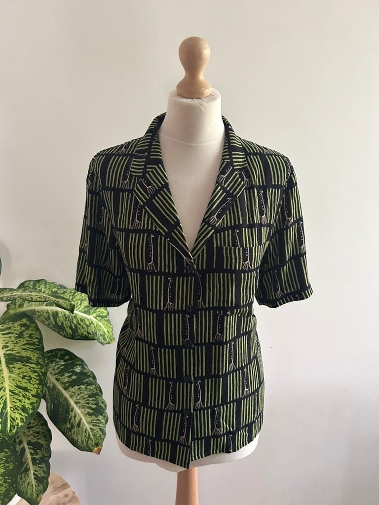 King Louie maat 40 grafische groene blouse 3407