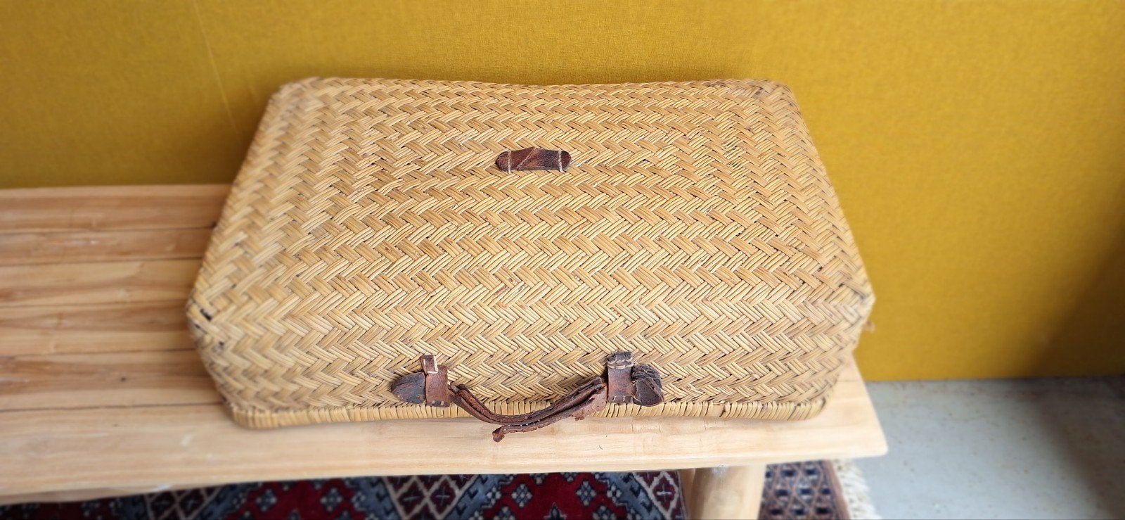 vintage koffer, koffertje, reiskoffer, opberger, mand, Gebruikt, Vintage, Ophalen of Verzenden, Riet