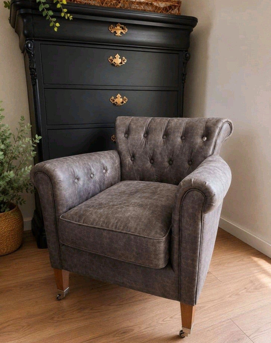 Riviera Maison Paramount ArmChair Taupe/grijs Pellini Leer, Ophalen, Eenpersoons, Riviera maison, Minder dan 75 cm