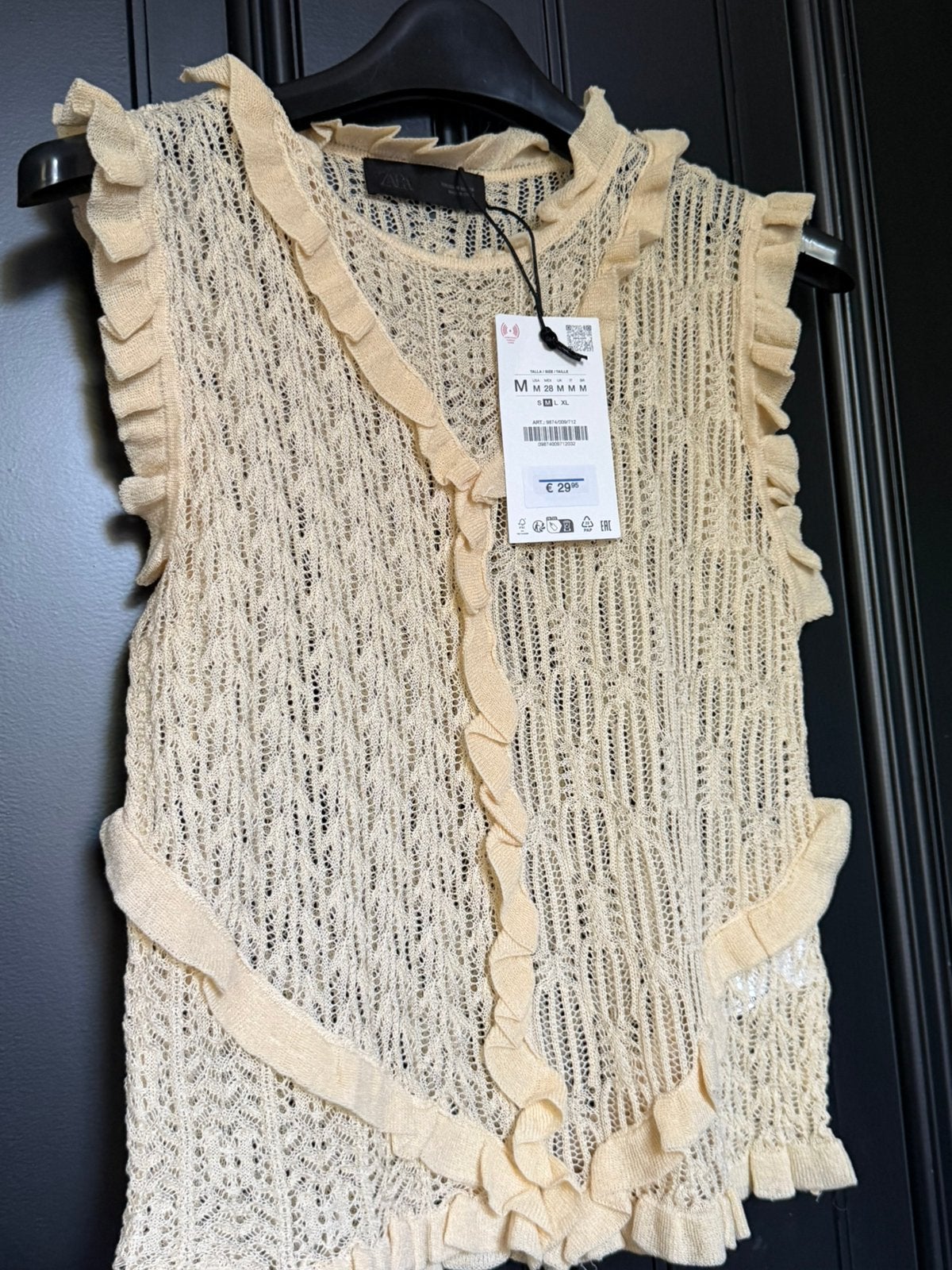 Zara beige romantische boho gebreide top met ruches., Maat 38/40 (M), Beige, Nieuw, Ophalen of Verzenden