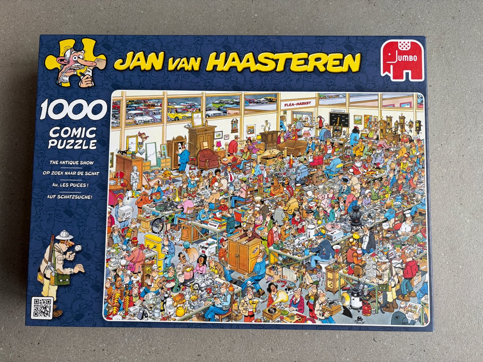 Jan van Haasteren puzzel 1000 stukjes - The Antique Show, Ophalen, 500 t/m 1500 stukjes, Zo goed als nieuw, Legpuzzel