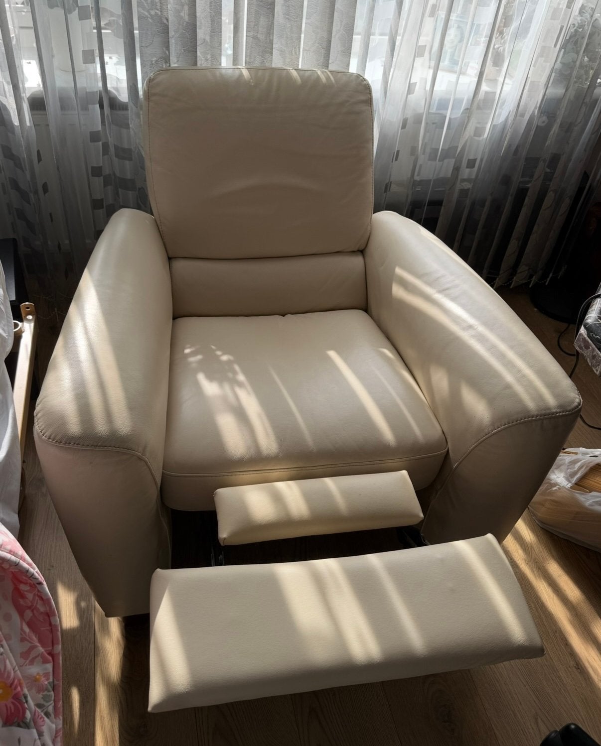 LEDEREN FAUTEUIL/RECLINER WIT/CREME, Ophalen, Minder dan 75 cm, Leer, Zo goed als nieuw