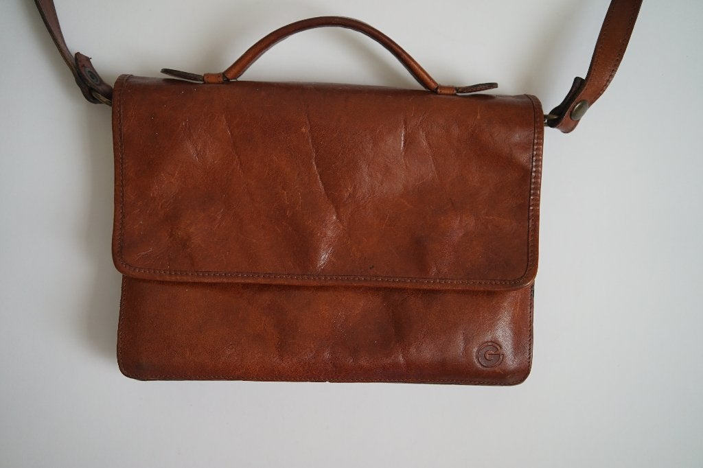 vintage gabrielle schoudertas damestas leer handtas cognac., Ophalen of Verzenden, Gebruikt, Bruin, Handtas