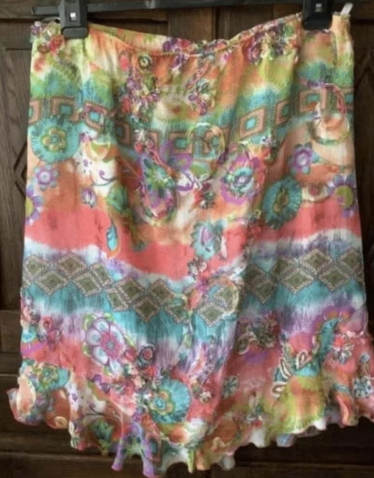 Kleurige, gevoerde rok met elastieke taille; maat 48, Ophalen of Verzenden, Zo goed als nieuw, Meerkleurig, Rok