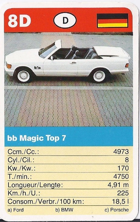 w2244 autokaartje 8d bb magic top 7, Ophalen of Verzenden, Zo goed als nieuw, Auto's