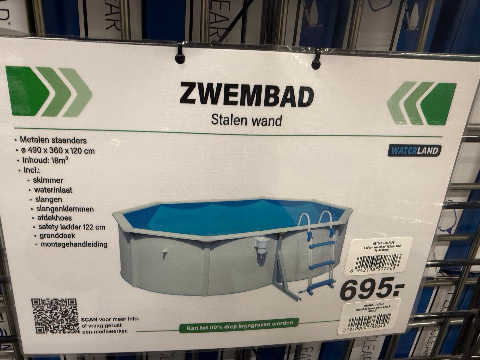 Zwembad stalen wand 490x360x120cm met accessoires, Tuin en Terras, 120 cm of meer, 300 cm of meer, Ophalen of Verzenden, Zo goed als nieuw