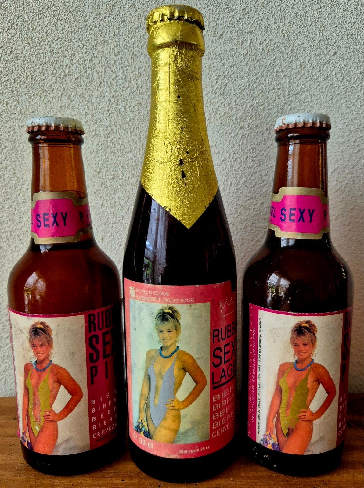 Vintage flessen Rubbel Sexy Pils speciaal bier naakt model, Ophalen of Verzenden, Zo goed als nieuw, Flesje(s), Overige merken