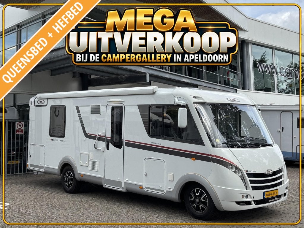 LMC Explorer SportLine 745 QUEENSBED+HEFBED 2X ZONNEPANEEL, Caravans en Kamperen, Integraal, Fiat, 7 tot 8 meter, Bedrijf