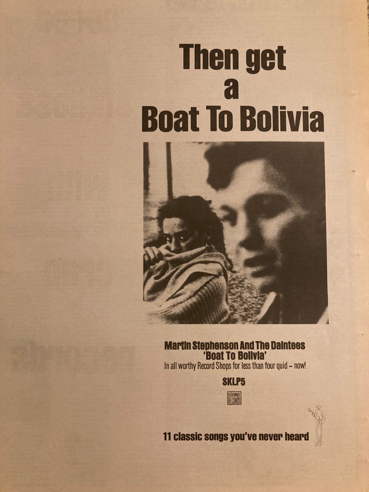 MARTIN STEPHENSON & DAINTEES Boat To Bolivia A3 advertentie, Ophalen of Verzenden, Zo goed als nieuw