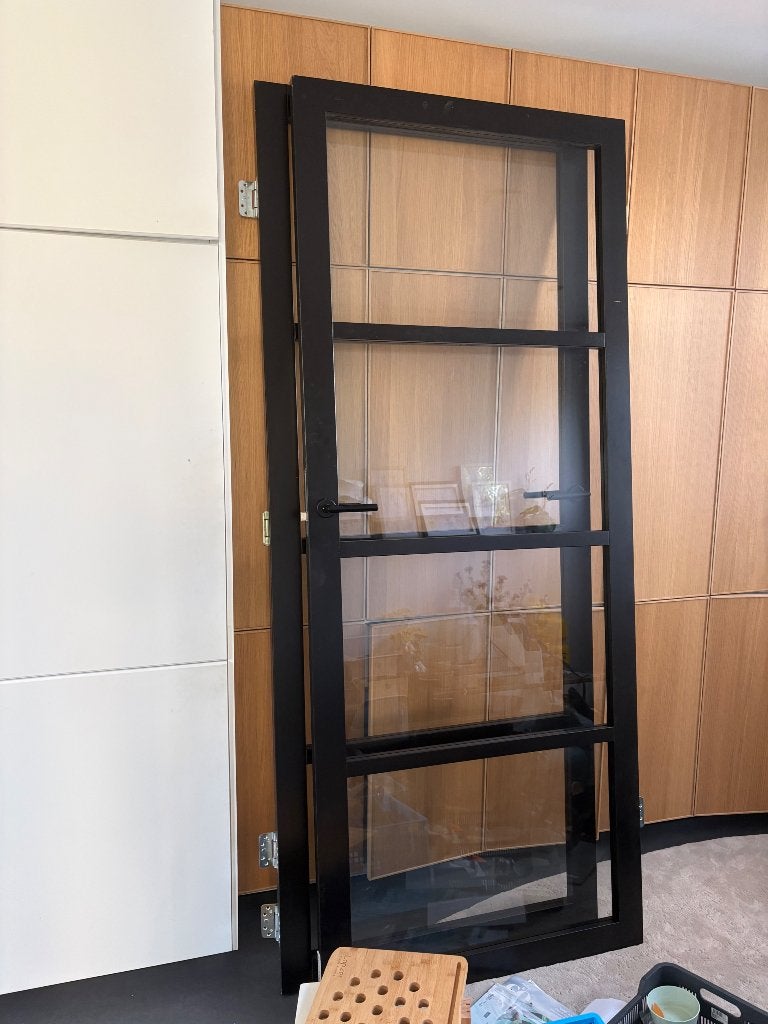 Stalen look deur binnendeur zwart glas, Ophalen, 80 tot 100 cm, 215 cm of meer, Binnendeur