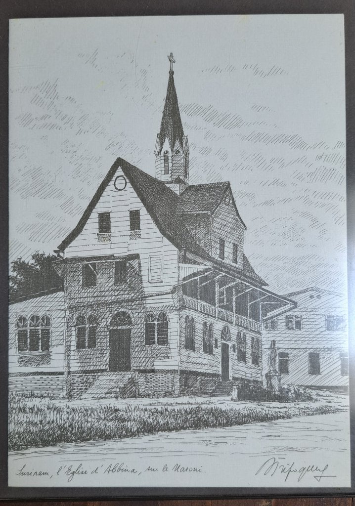 Pentekening Suriname Albina, Ophalen of Verzenden, Met kunstenaarsmerk