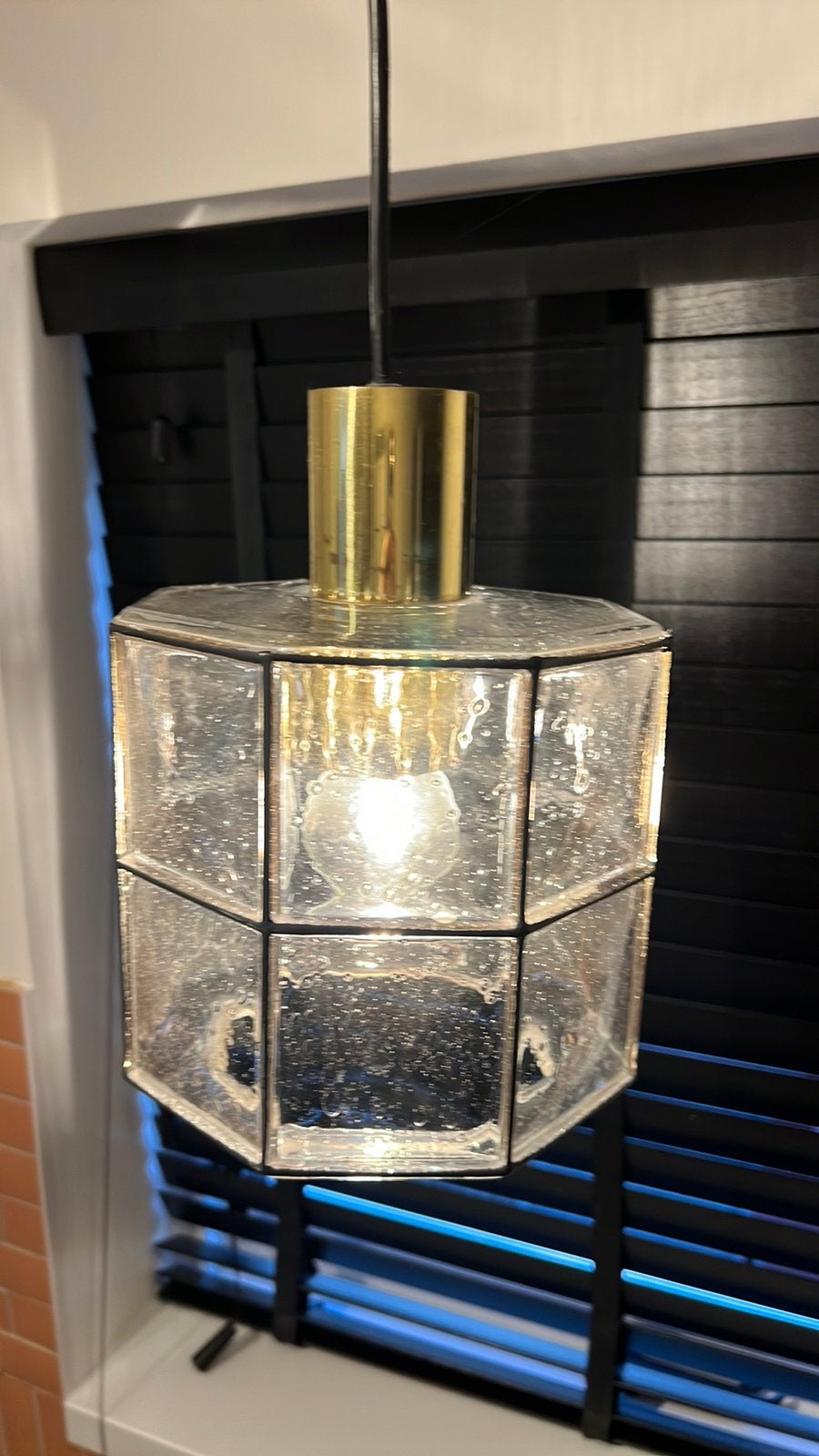 Originele Vintage Glashütte Limburg Hanglamp Messing & Glas, Ophalen of Verzenden