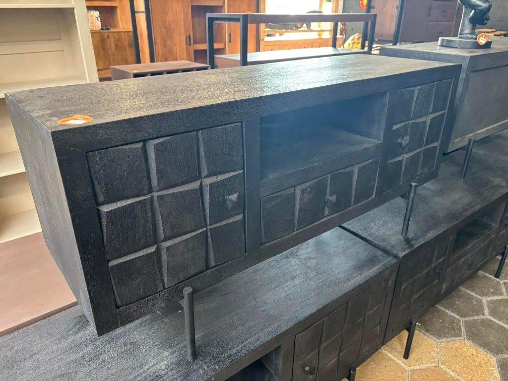 tv-kast zwart mangohout 1205540 cm, Ophalen, 100 tot 150 cm, Nieuw, Minder dan 100 cm