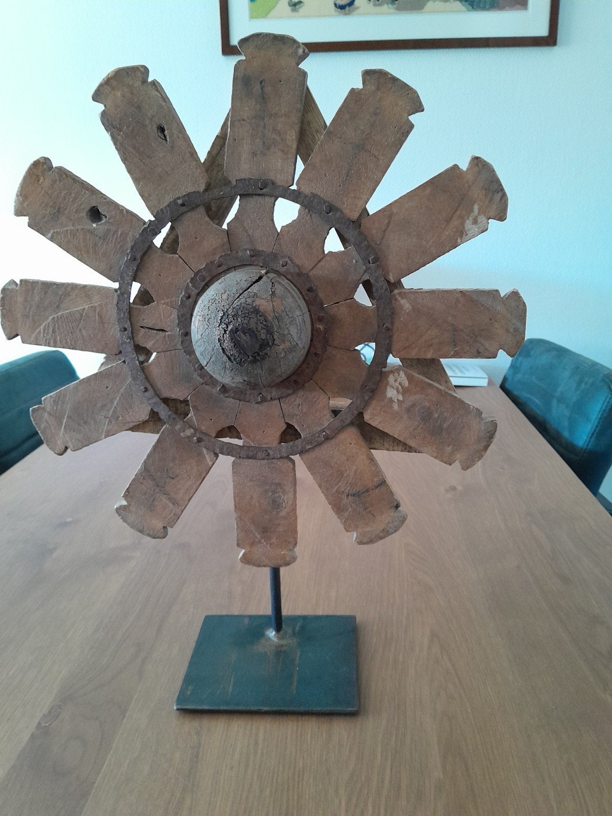 Decoratief houten wiel op standaard - Vintage/Rustiek, Ophalen of Verzenden