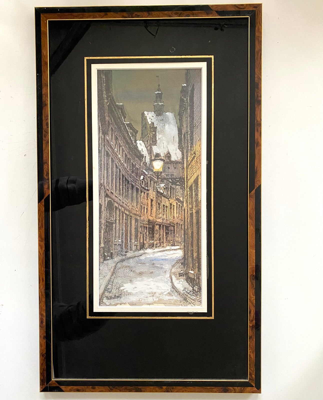 Mooie oude pentekening/aquarel Jodenstraat Maastricht Neuhof, Bijzondere lijst, Verzenden, Klassiek, Papier