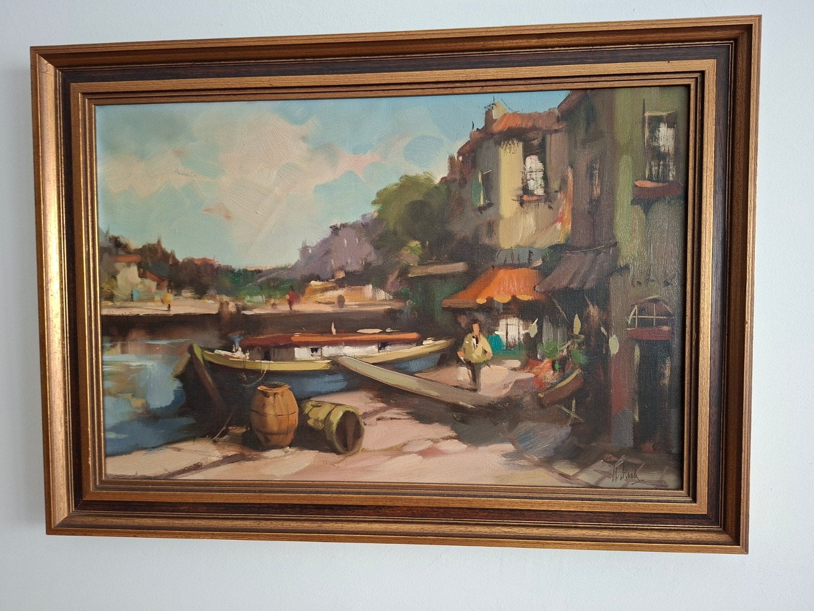Schilderij: Havenzicht met boten en figuren, Ophalen
