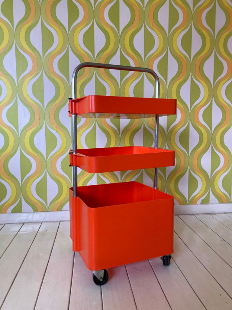 Vintage 70s kunststof oranje trolley, serveerwagen, barcart, Vintage, Gebruikt, Kunststof, Ophalen of Verzenden