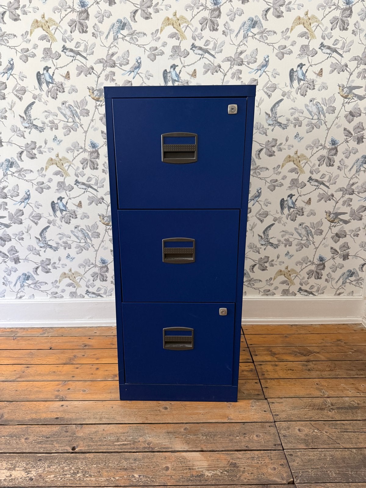 Blauwe metalen archiefkast met 3 laden, Ophalen, Minder dan 50 cm, Gebruikt, 100 tot 150 cm