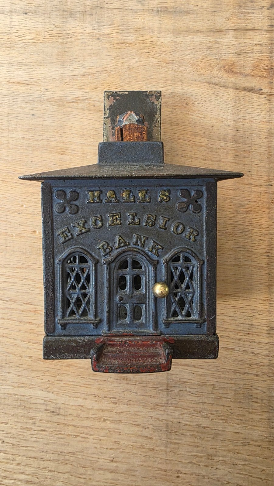 Antieke spaarpot gietijzer uit 1869, Antiek en Kunst, Antiek | Speelgoed, Ophalen of Verzenden
