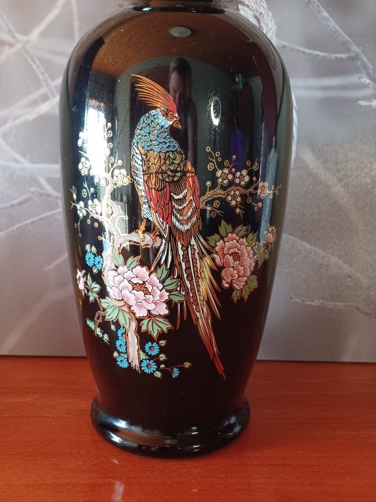 Grote Vintage Italiaanse Vaas Zwart Kristal Glas, Antiek en Kunst, Antiek | Glas en Kristal, Verzenden