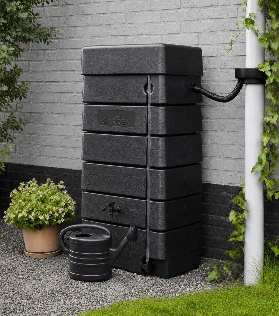 Regenton muurtank BlackLine 276 L zwart kunststof, Tuin en Terras, Regentonnen, 150 liter of meer, Ophalen