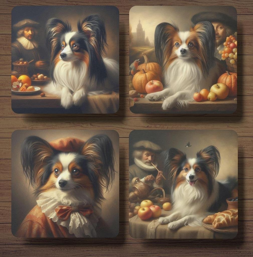 Vlinderhondje Rembrandt stijl onderzetters met houder, Ophalen of Verzenden, Nieuw