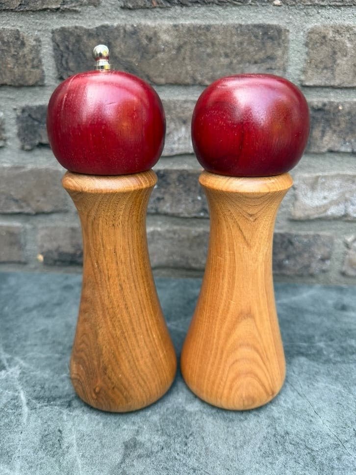 Vintage Mid-Century Zoutvat  en Pepermolen Hout, Antiek en Kunst, Ophalen of Verzenden