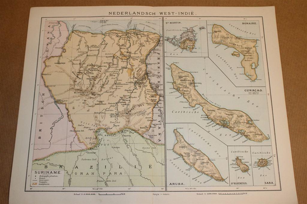 Antieke kaart - Ned. West-Indië Suriname - Ca 1900 !!, Boeken, Atlassen en Landkaarten, Ophalen of Verzenden, 1800 tot 2000, Nederland