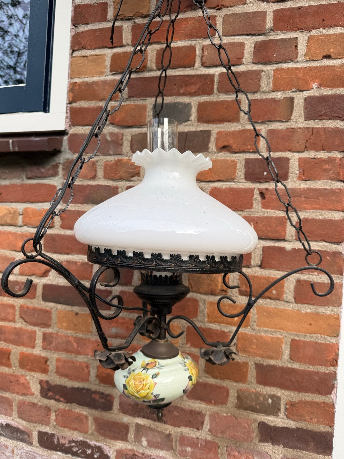 Hanglamp met rozenmotief en smeedijzeren details, Ophalen of Verzenden