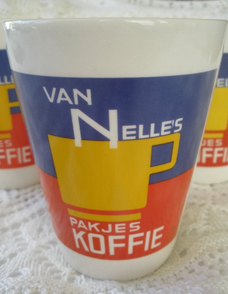6 Vintage Van Nelle bekers, Overige merken, Vintage, Zo goed als nieuw, Aardewerk