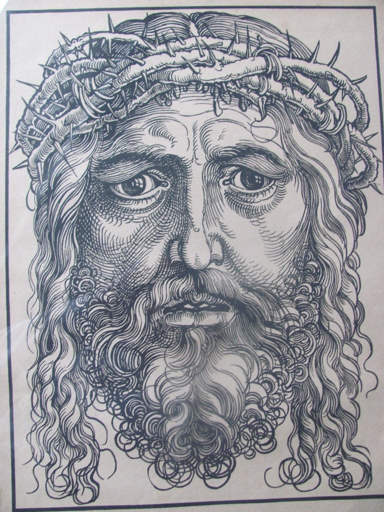 Albrecht Dürer - portret van Jezus, Antiek en Kunst, Portret en Figuren, Houtsnede, Ophalen of Verzenden, Ingelijst