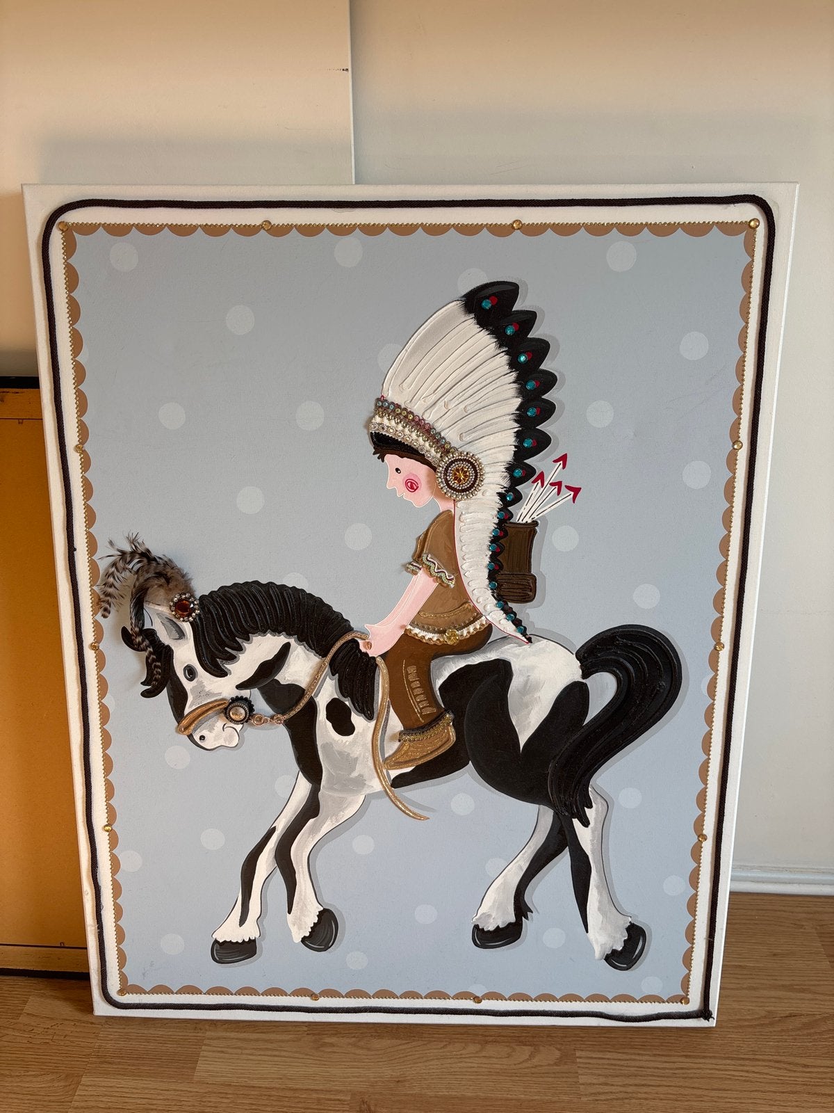 3D Canvas Schilderij Indiaan op Paard - 80x100 cm, Huis en Inrichting, Woonaccessoires | Schilderijen, Tekeningen en Foto's, Ophalen
