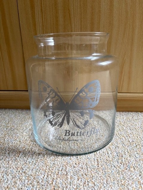 Stolp vlinder, Glas, Ophalen, Gebruikt, 13 cm