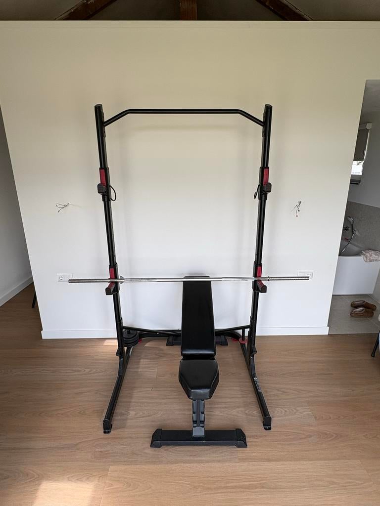 Domyos Halfrack / Squat Rack met halterstang en bankje, Ophalen, Zo goed als nieuw, Overige typen