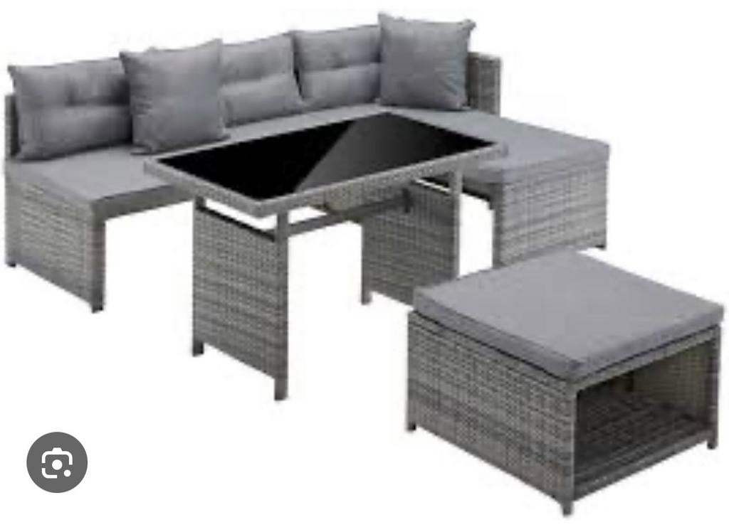 Wicker Loungeset met Kussens - Grijs in mooie staat, Ophalen, 4 zitplaatsen, Gebruikt, Loungeset