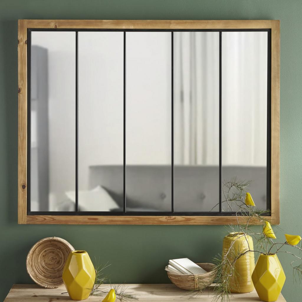 Maisons du Monde Industrial Mirror – Wood & black Frame, Huis en Inrichting, Ophalen, Minder dan 50 cm, Zo goed als nieuw, Minder dan 100 cm
