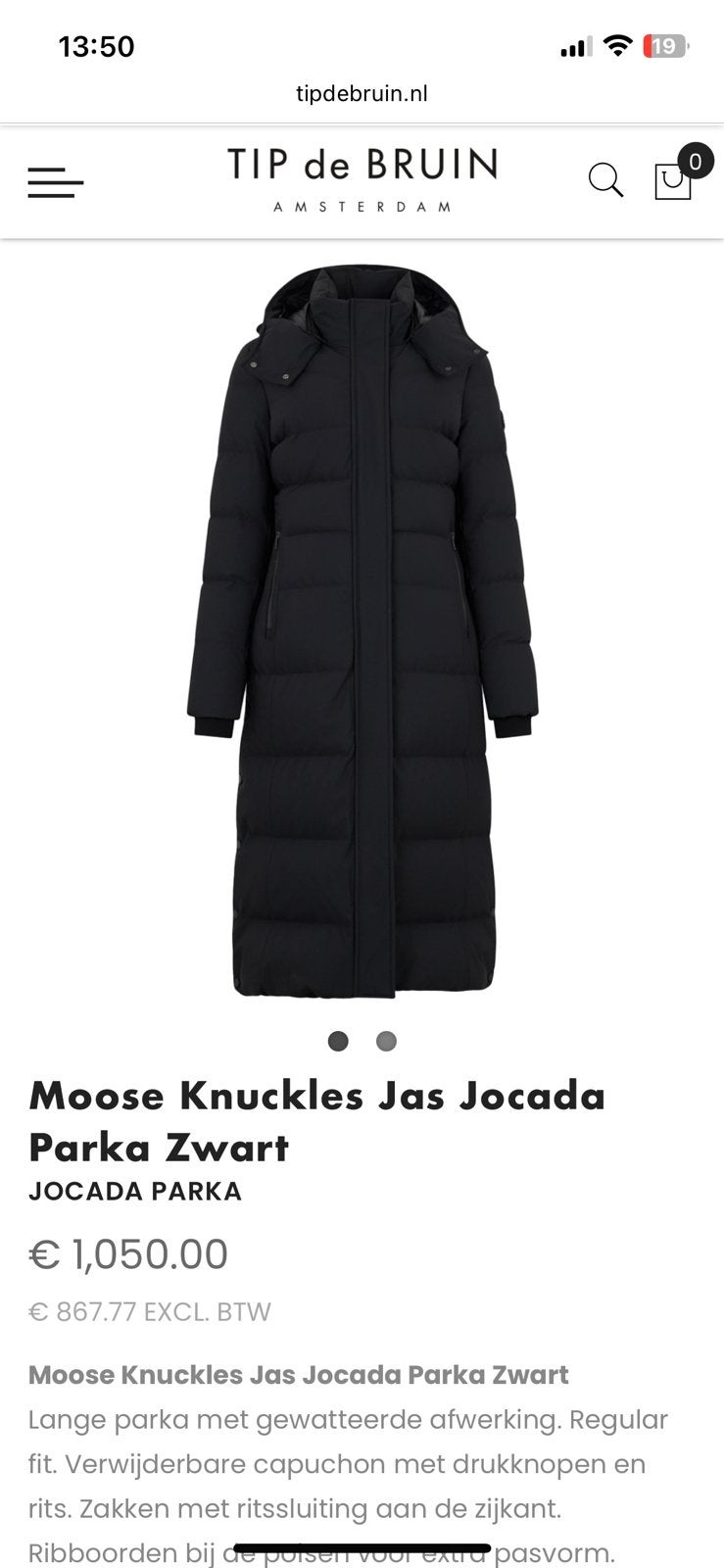 Moose knuckles jas nieuw, Ophalen, Zo goed als nieuw, Zwart