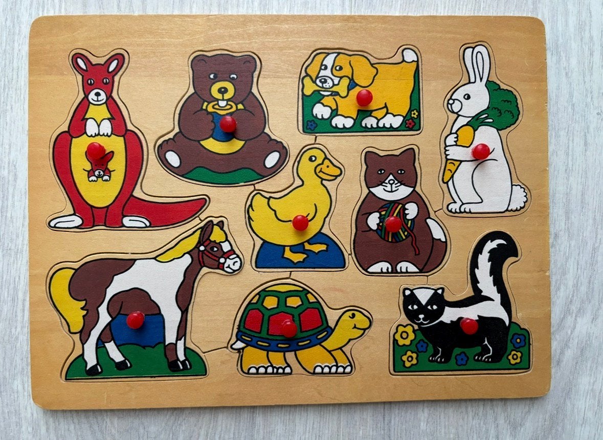 Houten puzzel dieren, Ophalen of Verzenden, Zo goed als nieuw, Van hout, Minder dan 10 stukjes